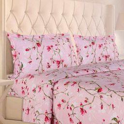 Aura Pink & Red Floral 300 TC King Bedsheet with 2 Pillow Covers-image-63