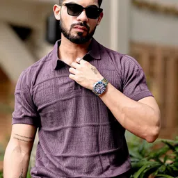 Maniac Self Design Polo Collar Cotton Slim Fit T-shirt-image-91