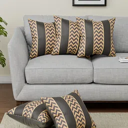 RUBOXA Grey & Beige Set of 5 Striped Square Cushion Covers-20