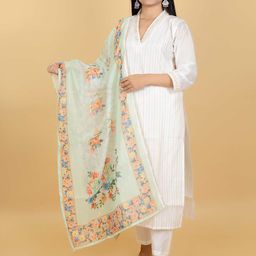 The Kalakriti House Women Embroidered Regular Thread Work Pure Silk Kurta with Trousers & With Dupatta-image-13