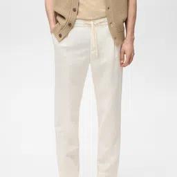 MANGO MAN Linen Cotton Slim Fit Trousers-image-87