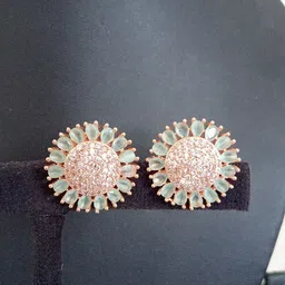 Shrim jewels Rose Gold Plated American Diamond Studded Floral Shaped Studs-picture-38