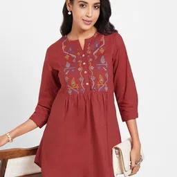 RANGMANCH BY PANTALOONS Geometric Printed Round Neck Gathers Pure Cotton Tunic-picture-7
