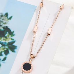 Lyriss Rose Gold Plated Cubic ZirconiaStudded Round Pendant With Chain-image-64