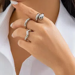 Jewels Galaxy Set Of 3 Silver Plated Midi Adjustable Finger Rings-image-95