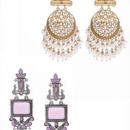 Anouk Set Of 2 Artificial Stones Studded and Beaded Drop Earrings image 3