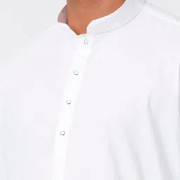 RAMRAJ COTTON Men White Full Sleeves Medium Length Kurta with Stitched Dhoti Combo image 2