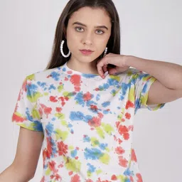 CHARMGAL Tie and Dye Dyed Round Neck Short Sleeves Cotton T-shirt-image-43