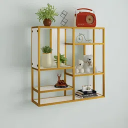 SIVOM Ashley Yellow Wooden Multipurpose Modular Wall Shelf-45