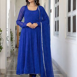 Lakshya Fashion Mart Women Striped Anarkali Kurta With Dupatta-picture-32