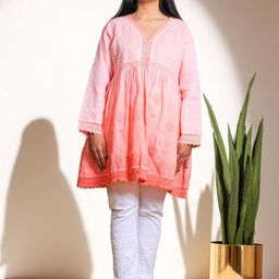 PRETANSHAH Women Ethnic Motifs Embroidered Chikankari Cotton Short Kurti-image-68