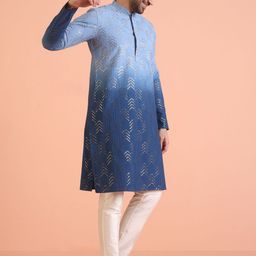 KISAH Men Ombre Embroidered Regular Sequinned Kurta with Trousers image 5