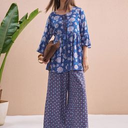 Vishudh Women Floral Crop Top Palazzos And Printed Jacket Co-Ord Set-picture-17