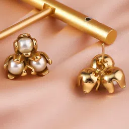 DIVASTRI Gold Plated Pearls Studded Floral Shaped Studs-14
