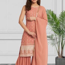PARROT CREATION Women Ethnic Motif Embroidered Sequinned Kurta with Sharara & Dupatta-image-61