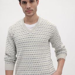 The Roadster Life Co. Geometric Self-Design V-Neck Woollen Pullover-picture-14