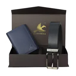 Hornbull Men Three Fold Leather RFID Protected Navy Wallet & Brown Belt Accessory Gift Set-image-80