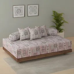 SWAYAM 6-Pcs Pink & Grey Printed Pure Cotton 120 GSM Diwan Set-20