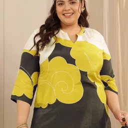 EXTRA LOVE BY LIBAS Women Printed Mandarin Collar Cotton Tunic-image-70