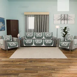 RUBOXA Grey & White 16 Pieces Velvet 5 Seater Sofa Cover With Arms-image-39