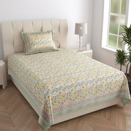 Texstylers Grey Floral Printed 210 TC Pure Cotton Single Bedsheet Set- 1.52 m X 2.29 m-picture-38