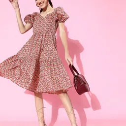 Sera Floral Print Fit & Flare Dress-image-97