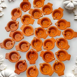 PUFFSMART 30-Pcs Brown Textured Diya Pooja Essentials-picture-23
