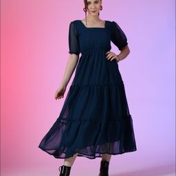 Krunal Raiyani Women Puff Sleeve Fit & Flare Midi Dress-picture-39