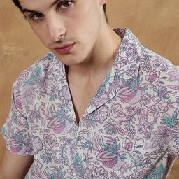 DENNISON Men Smart Fit Floral Printed Cuban Collar Cotton Casual Shirt-image-79