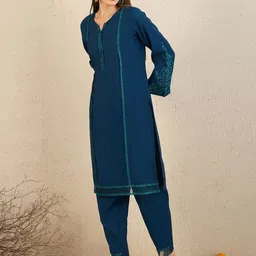 Indo Era Ethnic Motifs Embroidered Thread Work Kurta With Trousers-picture-43