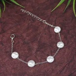 V FASHION JEWELLERY Silver-Plated Stainless Steel Artificial Beads Beaded Link Bracelet-picture-6