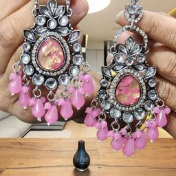 OPUS GEMS Artificial Stones Studded & Beaded Teardrop Shaped Drop Earrings-image-99