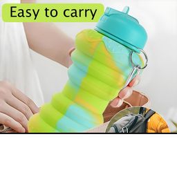 Kuber Industries Green Pack of 6 Collapsible Water Bottles With Flip Cap-600 ml Each image 2