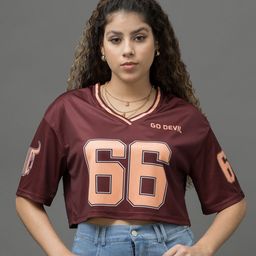 GO DEVIL Varsity Printed Drop-Shoulder Sleeves Crop T-shirt-image-24