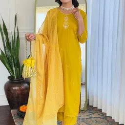 SHREE KHODAL FASHION Floral Embroidered Thread Work Kurta With Trousers And Dupatta-picture-5