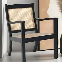 DZYN Furnitures Beige & Black Wooden Cane Lounge Chair-image-16