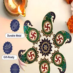 Kala Samarpan Green & Red Swastik Shaped Rangoli Sticker With Centerpiece image 4