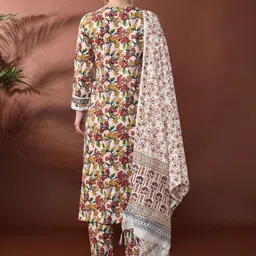 Anouk Women Floral Printed Regular Thread Work Pure Cotton Kurta with Trousers & With Dupatta image 5