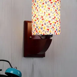 Devansh White & Blue Textured Wood Traditional Cylinder Shaped Wall Lamp-15