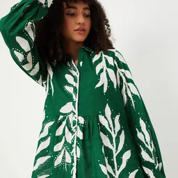 max Women Long Sleeve Shirt Collar Cotton Tunic-image-88