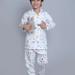 Little Clothings Star Printed Lapel Collar Organic Cotton Shirt With Pyjama-picture-6