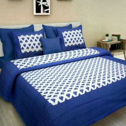Aura Blue & White Ethnic Motifs 144 TC Queen Bedsheet with 2 Pillow Covers-image-113