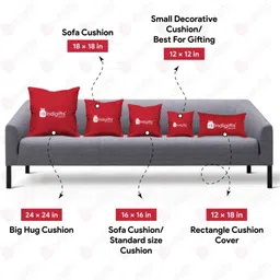 Indigifts Set Of 2 Red Printed Square Cushions With Fillers & Ceramic Mug image 2