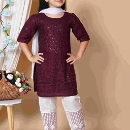BARKAT DESIGNING PLANET Girls Ethnic Motifs Embroidered Sequined Chikankari Kurta Set-48