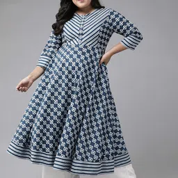 IKRASS Geometric Printed Cotton Anarkali Kurta-16
