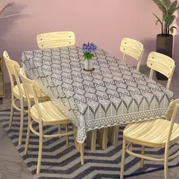 RUBOXA Grey Floral Cotton 6-Seater Table Cover with Embroidered details-38
