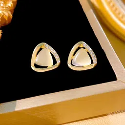 COOLWOOL Gold-Plated Artificial Stones Studded Korean Triangular Studs-14
