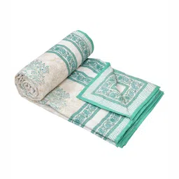 Sangria Green & Beige Ethnic Motifs Printed Pure Cotton 150 GSM Double Bed Dohar-image-67