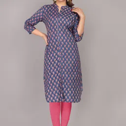Mehsoos Floral Printed Mandarin Collar Cotton Straight Kurta-picture-35