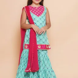 Bitiya by Bhama Girls Floral Printed Pure Cotton Straight Kurta With Sharara & Dupatta-image-15